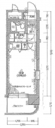 岡山市北区中山下、マンションの間取り画像です
