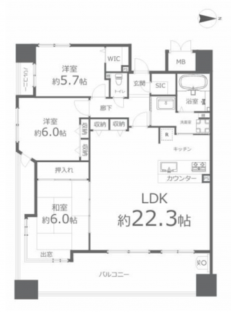 岡山市北区表町、マンションの間取り画像です