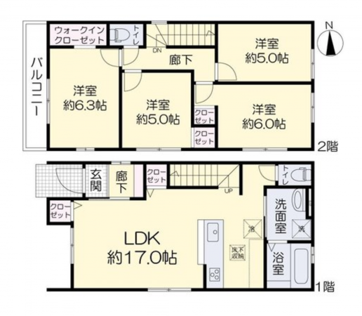 岡山市北区奥田、新築一戸建ての間取り画像です