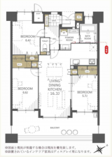 岡山市北区奉還町、マンションの間取り画像です
