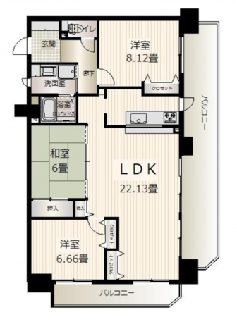 岡山市北区厚生町、マンションの間取り画像です