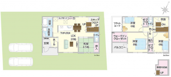 岡山市北区楢津、新築一戸建ての間取り画像です