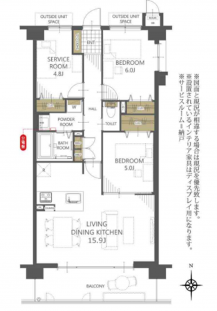 岡山市北区上中野、マンションの間取り画像です