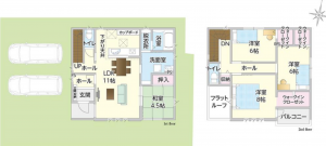 岡山市北区吉備津、新築一戸建ての間取り画像です