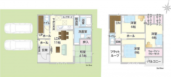 岡山市北区吉備津、新築一戸建ての間取り画像です