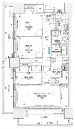 岡山市北区中山下、マンションの間取り画像です
