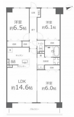 岡山市北区神田町、マンションの間取り画像です