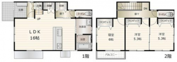 岡山市北区花尻ききょう町、中古一戸建ての間取り画像です