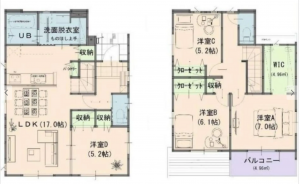 岡山市北区庭瀬、新築一戸建ての間取り画像です