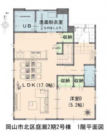 岡山市北区庭瀬、新築一戸建ての間取り画像です