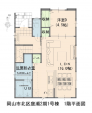岡山市北区庭瀬、新築一戸建ての間取り画像です