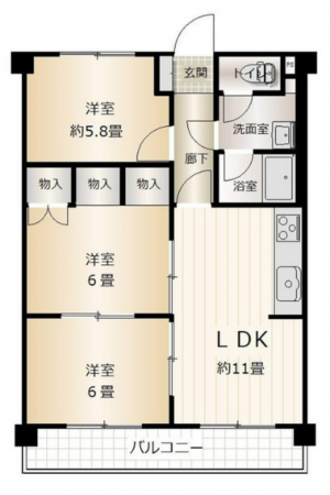 岡山市北区伊島北町、マンションの間取り画像です