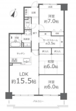 岡山市北区津高、マンションの間取り画像です
