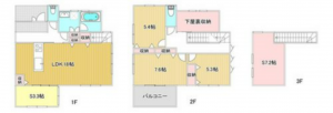岡山市北区平田、中古一戸建ての間取り画像です
