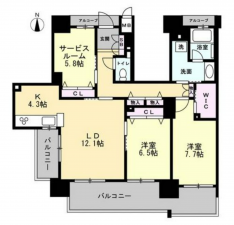 岡山市北区平和町、マンションの間取り画像です