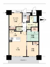 岡山市北区奉還町、マンションの間取り画像です