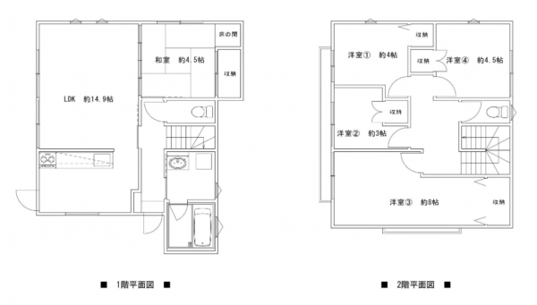 岡山市北区平野、中古一戸建ての間取り画像です