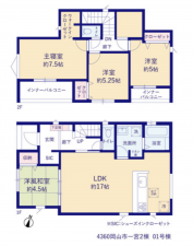 岡山市北区一宮、新築一戸建ての間取り画像です