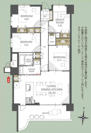 岡山市北区国体町、マンションの間取り画像です