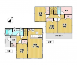 岡山市北区西辛川、中古一戸建ての間取り画像です