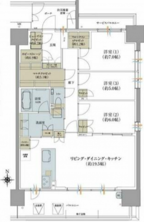 岡山市北区錦町、マンションの間取り画像です