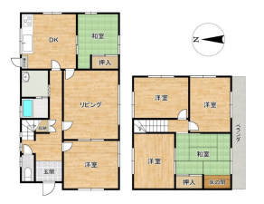 岡山市北区富原、中古一戸建ての間取り画像です