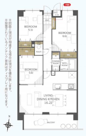 岡山市北区延友、マンションの間取り画像です