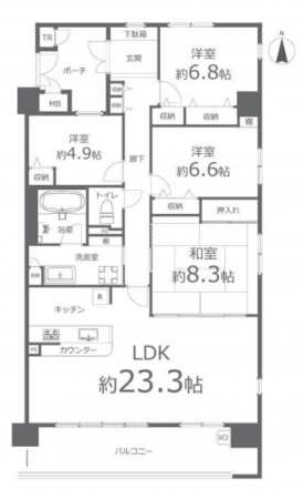 岡山市北区問屋町、マンションの間取り画像です