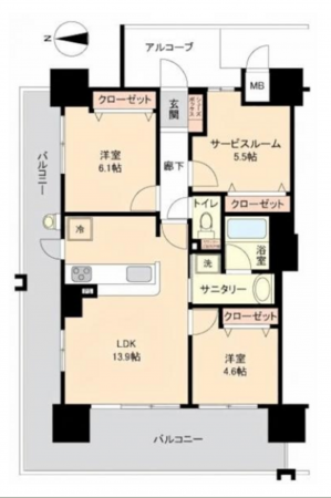 岡山市北区田町、マンションの間取り画像です