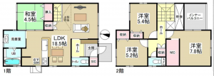 安城市緑町、中古一戸建ての間取り画像です