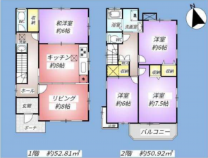 安城市百石町、中古一戸建ての間取り画像です