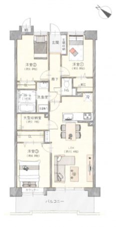 安城市三河安城南町、マンションの間取り画像です