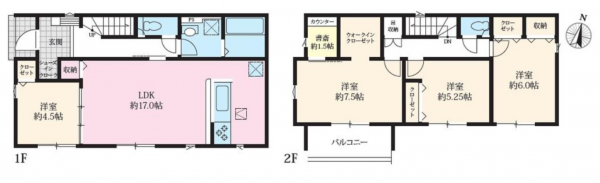 安城市姫小川町、新築一戸建ての間取り画像です