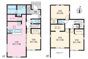 安城市姫小川町、新築一戸建ての間取り画像です