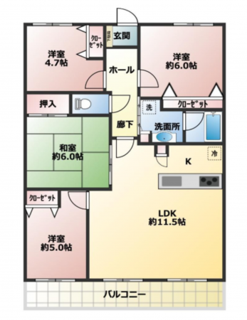 安城市桜町、マンションの間取り画像です