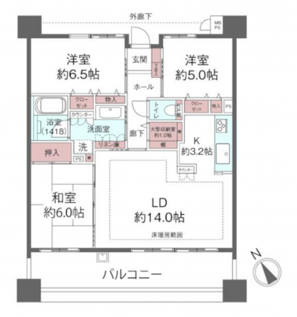 安城市御幸本町、マンションの間取り画像です