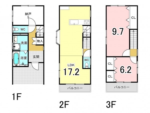 堺市堺区大浜中町、中古一戸建ての間取り画像です