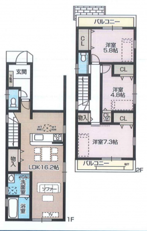 堺市堺区緑町、新築一戸建ての間取り画像です