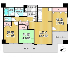 堺市堺区竜神橋町、マンションの間取り画像です