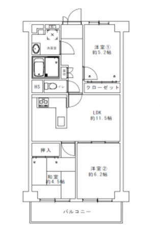 堺市堺区大浜北町、マンションの間取り画像です