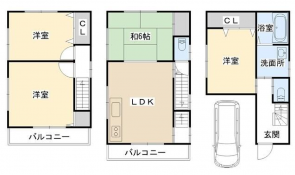 堺市堺区山本町、中古一戸建ての間取り画像です