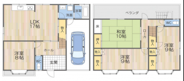 堺市堺区旭通、中古一戸建ての間取り画像です