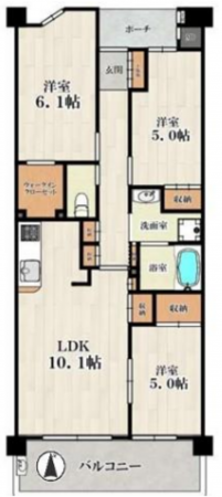 堺市堺区向陵西町、マンションの間取り画像です