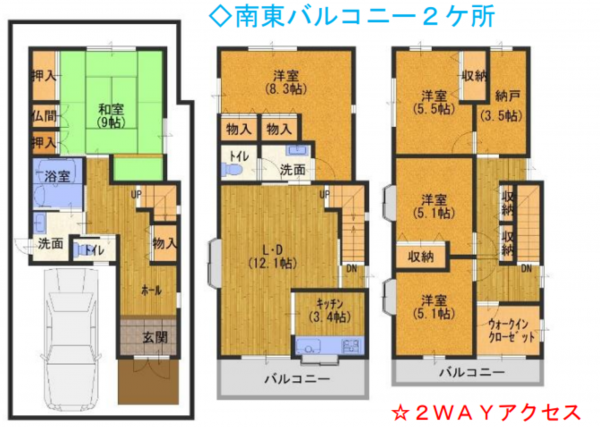 堺市堺区新在家町東、中古一戸建ての間取り画像です