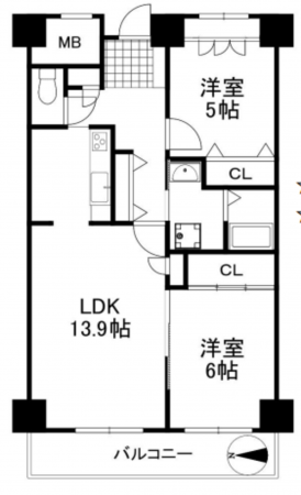 堺市堺区田出井町、マンションの間取り画像です