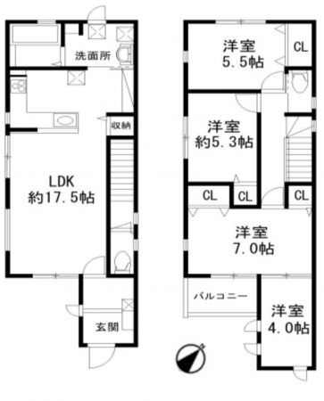 堺市堺区北向陽町、新築一戸建ての間取り画像です