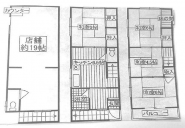 堺市堺区中安井町、収益物件/店舗付住宅の間取り画像です