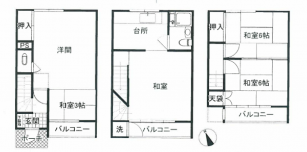 堺市堺区住吉橋町、中古一戸建ての間取り画像です