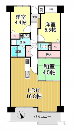 堺市堺区三宝町、マンションの間取り画像です