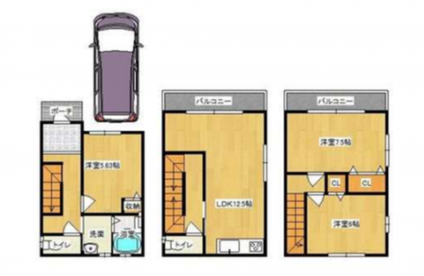 堺市堺区松屋町、中古一戸建ての間取り画像です